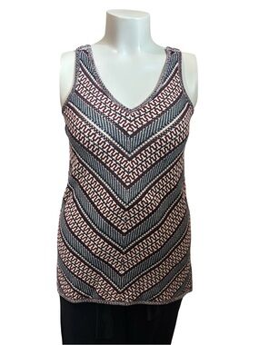 Lucky Brand Chevron V-Neck Tank Top - Black, White & Burgundy